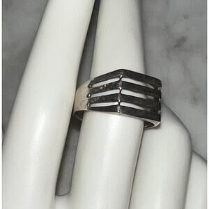 Vintage Sterling Silver 925 Modernist Wide Band Slotted Ring Size 11.5